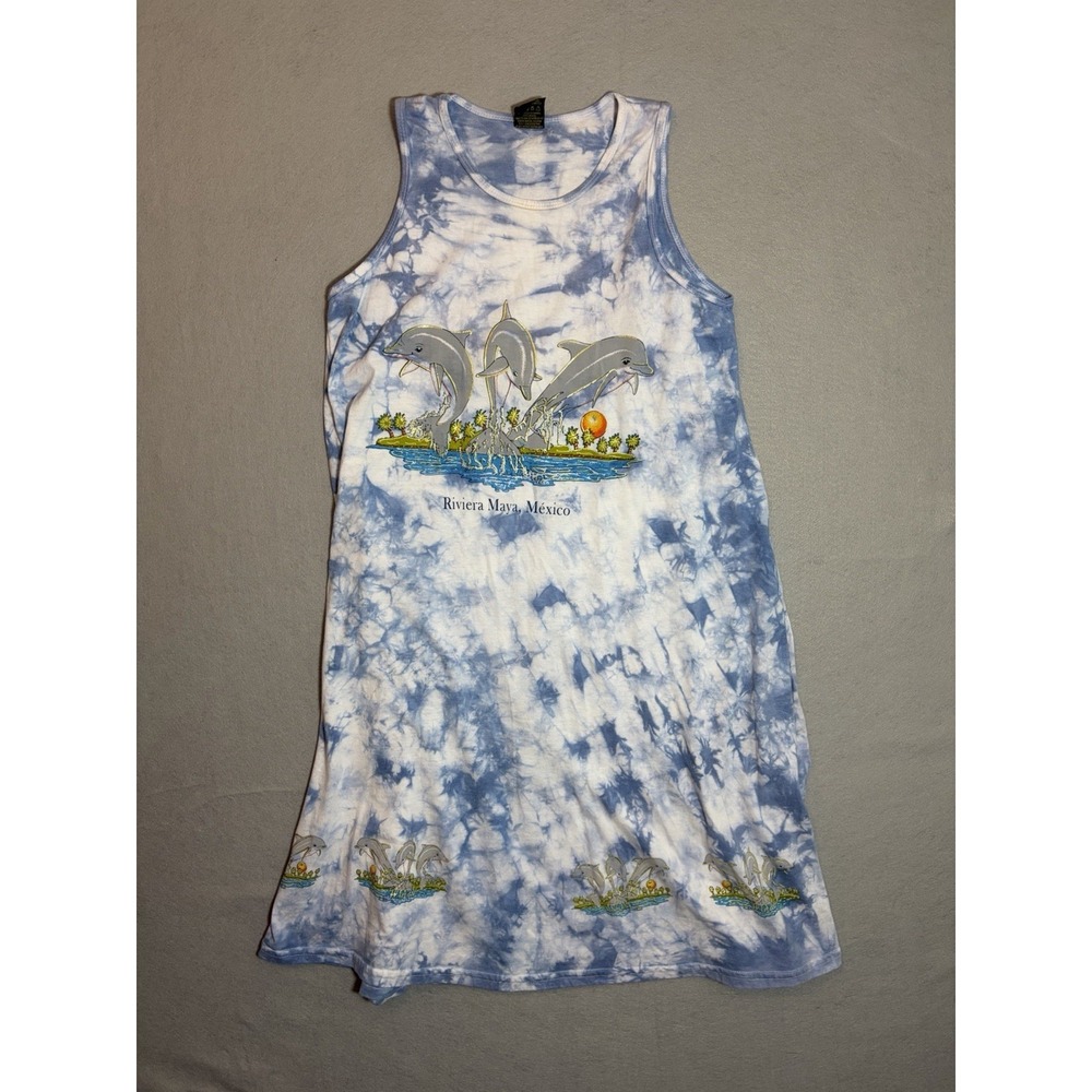 Unbranded Dolphin Tank Dress Women Green Tie Dye Isla Mujeres Mexico Souvenir
